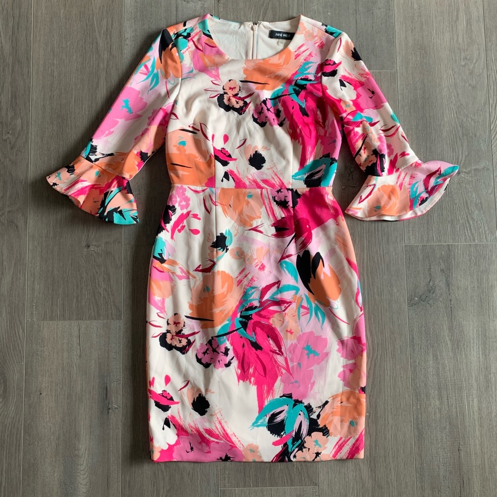 Nine West Floral Pink Multicolor Dress Sz 2. T